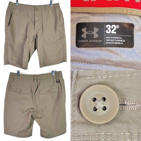 Under Armour UA Golf Shorts Men’s Size 32 X 10 Dark Khaki Chino Cotton - Picture 1 of 12